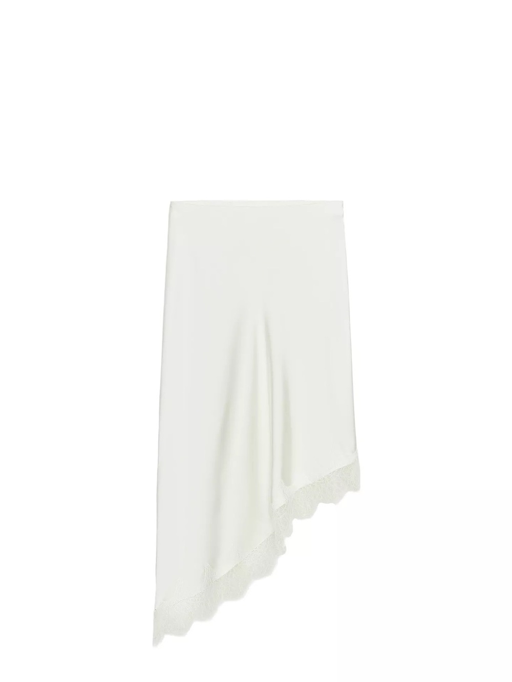 Zara White Asymmetrical Lace-Trim Midi Skirt